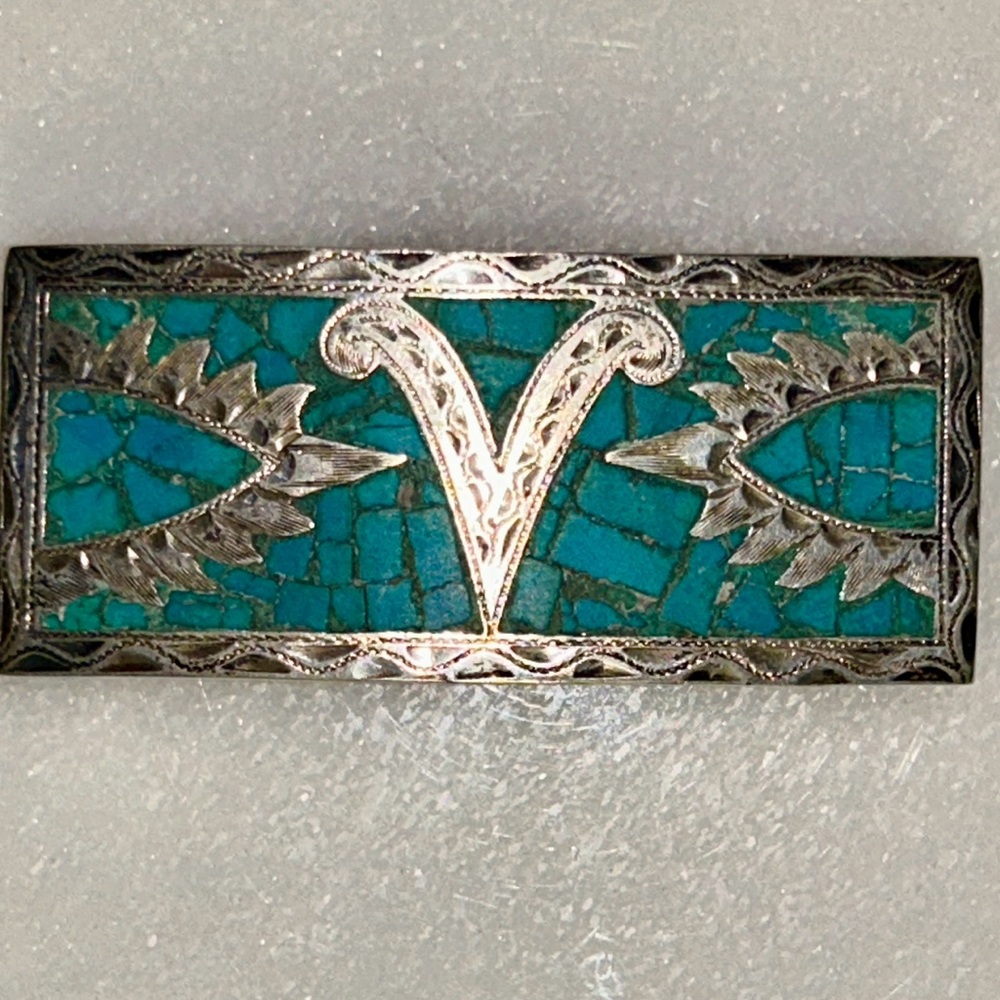 Blue and Silver Ornate Belt with Vintage Scrollwork